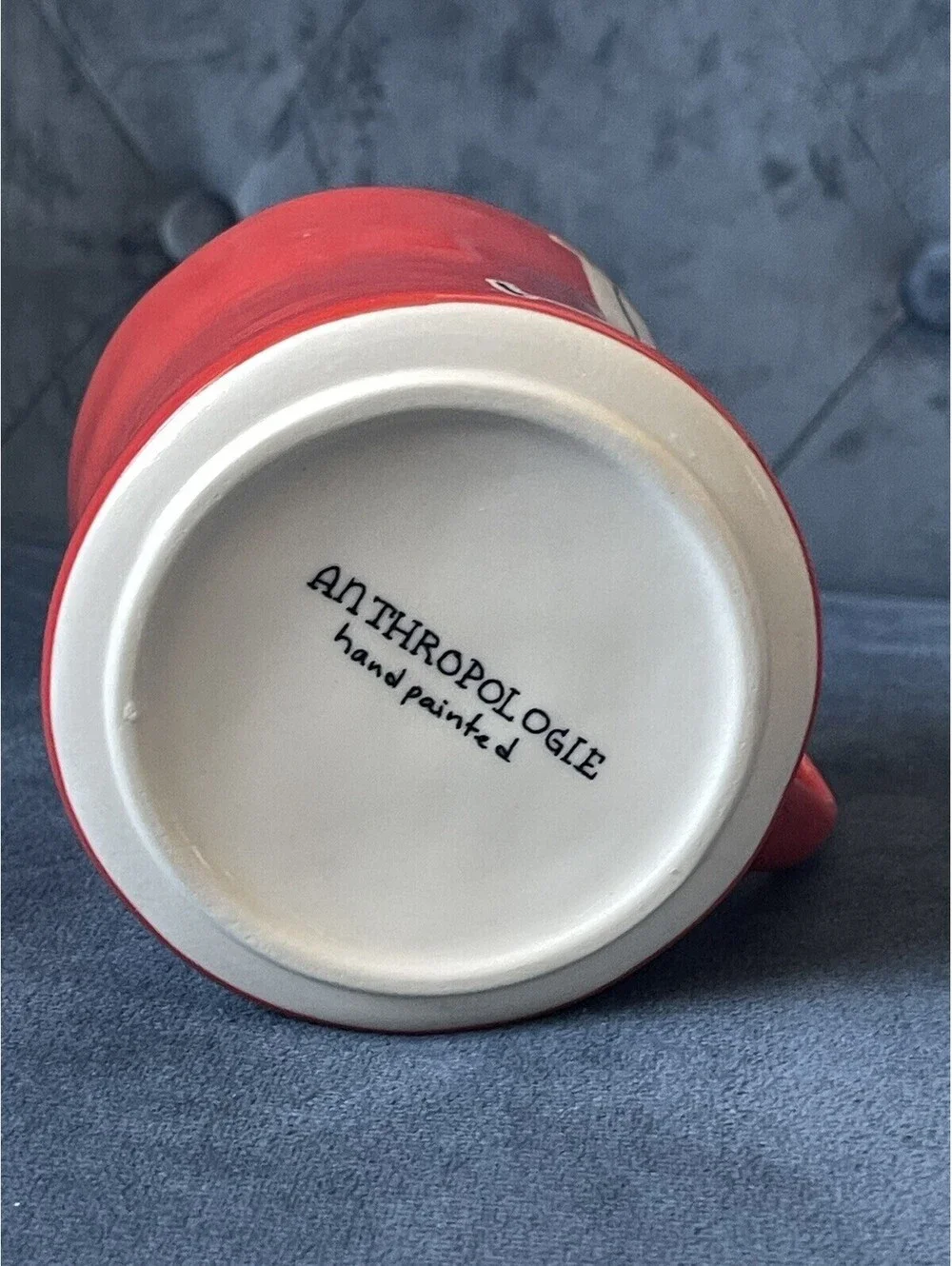 EUC Anthropologie Hand Painted Mug J Monogram Red White Black Letter Handle